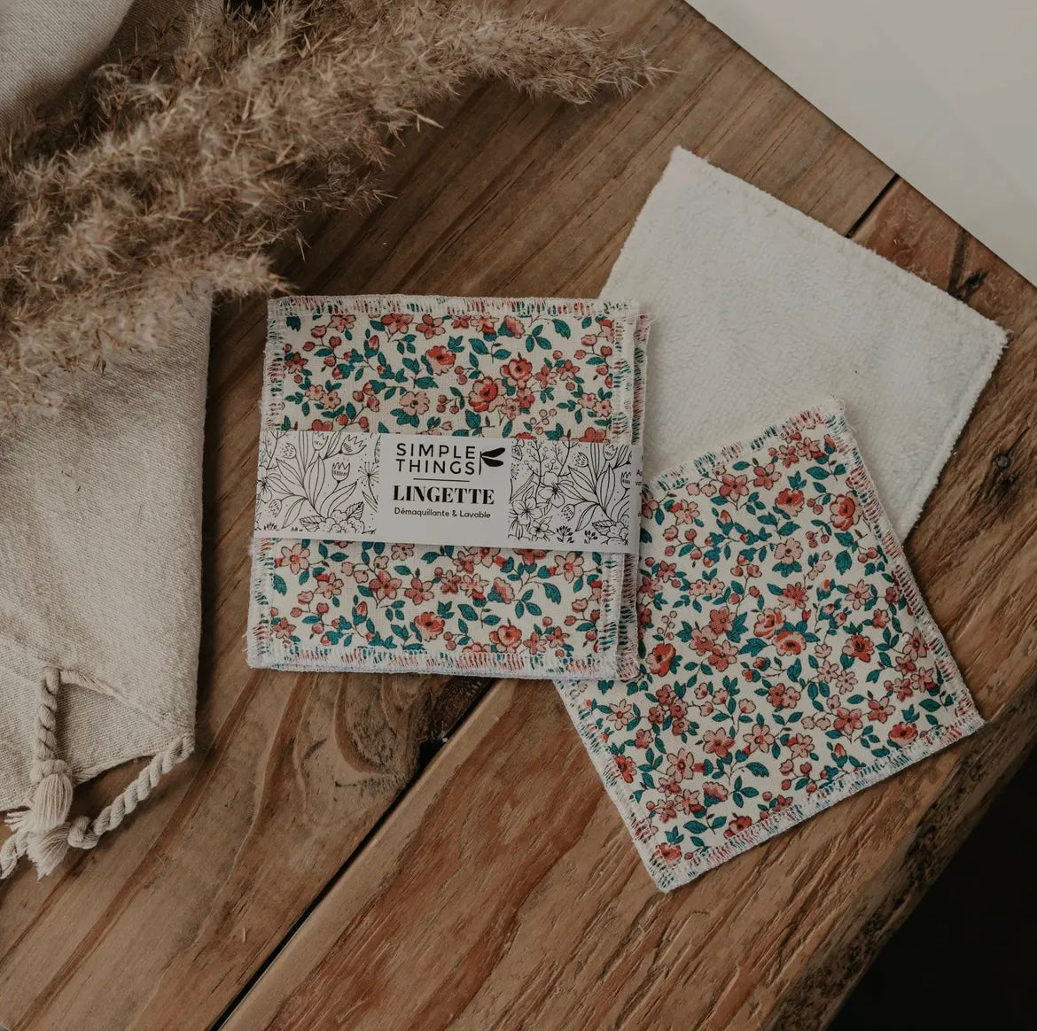 Lingettes lavables - x3 - Rouges Fleuries - Simple Things