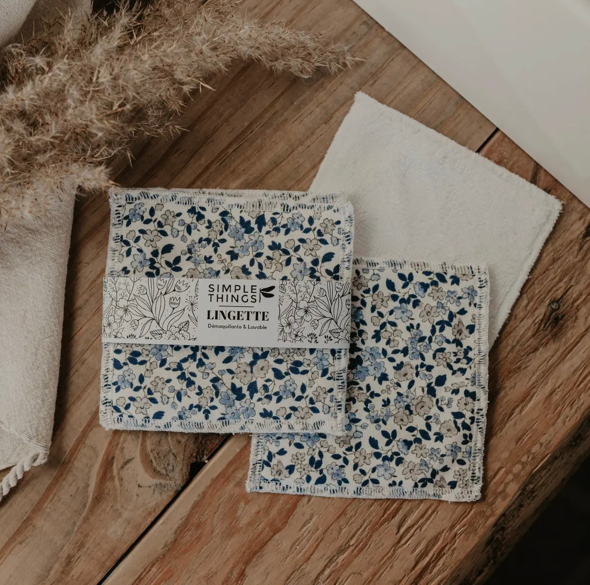 Lingettes lavables - x3 - Bleues Fleuries - Simple Things